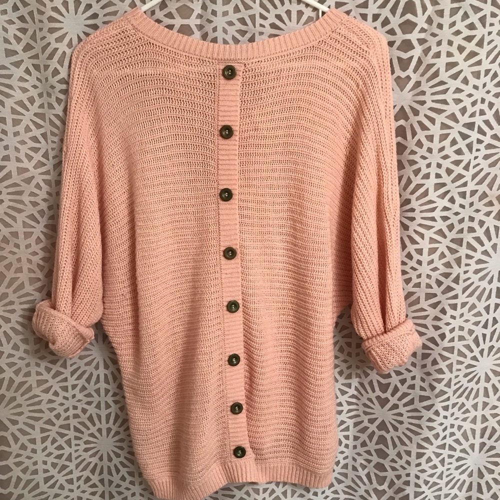 Vintage Pale Pink Sweater w/ Brown buttons.